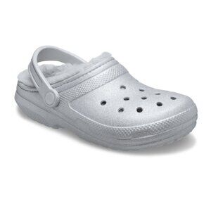NEW CROCS Sizes 7-10 Women's Classic Fuzz Lined Glitter Clog - Silver